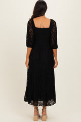 Black Lace Smocked Midi Dress