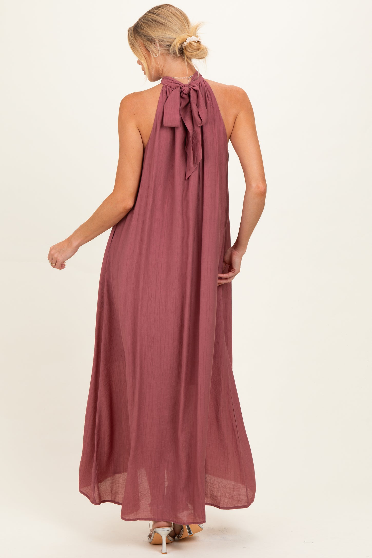 Mauve Halter Maternity Maxi Dress