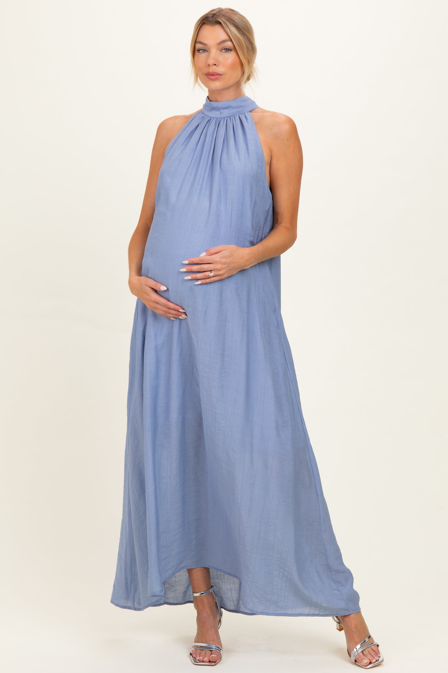 Light Blue Halter Maternity Maxi Dress