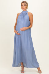 Light Blue Halter Maternity Maxi Dress