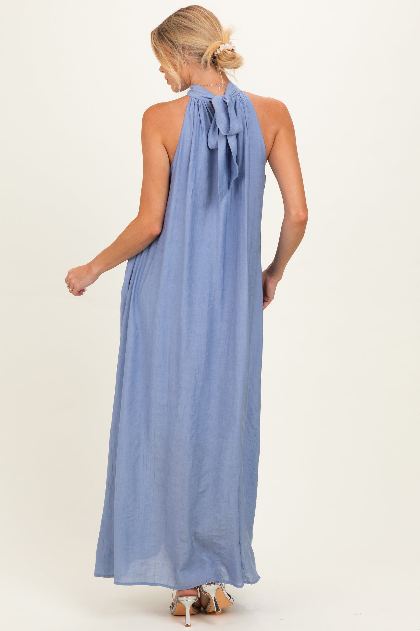 Light Blue Halter Maternity Maxi Dress