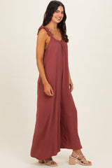 Marsala Ruffle Strap Wide Leg Jumpsuit