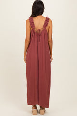 Marsala Ruffle Strap Wide Leg Jumpsuit