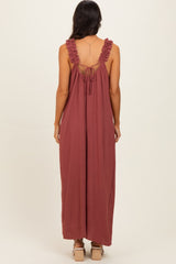 Marsala Ruffle Strap Wide Leg Jumpsuit