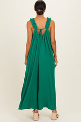 Green Ruffle Strap Wide Leg Jumpsuit