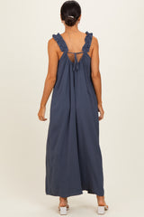 Navy Ruffle Strap Wide Leg Jumpsuit