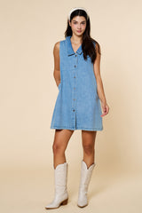 Denim Button Down Mini Shirt Dress