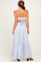 White Striped Cutout Tie Back Maxi Dress