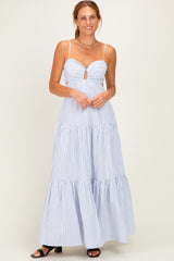 White Striped Cutout Tie Back Maxi Dress