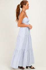White Striped Cutout Tie Back Maxi Dress