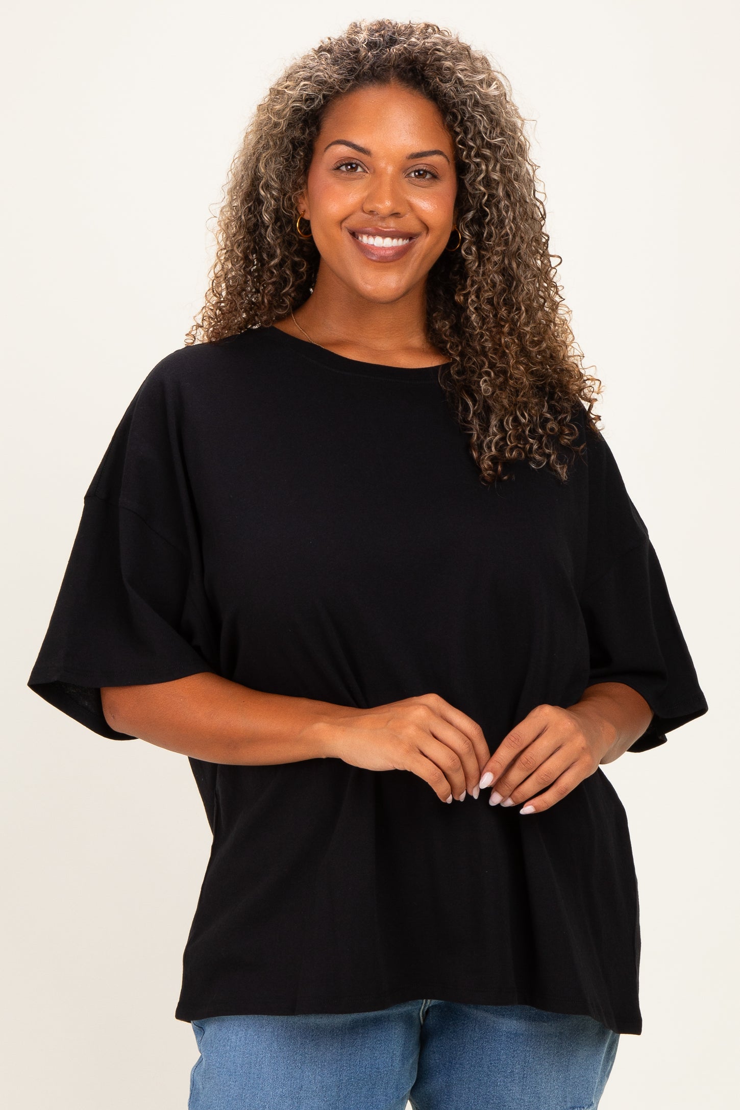 Black Plus Cotton Oversized Maternity Tunic Tee