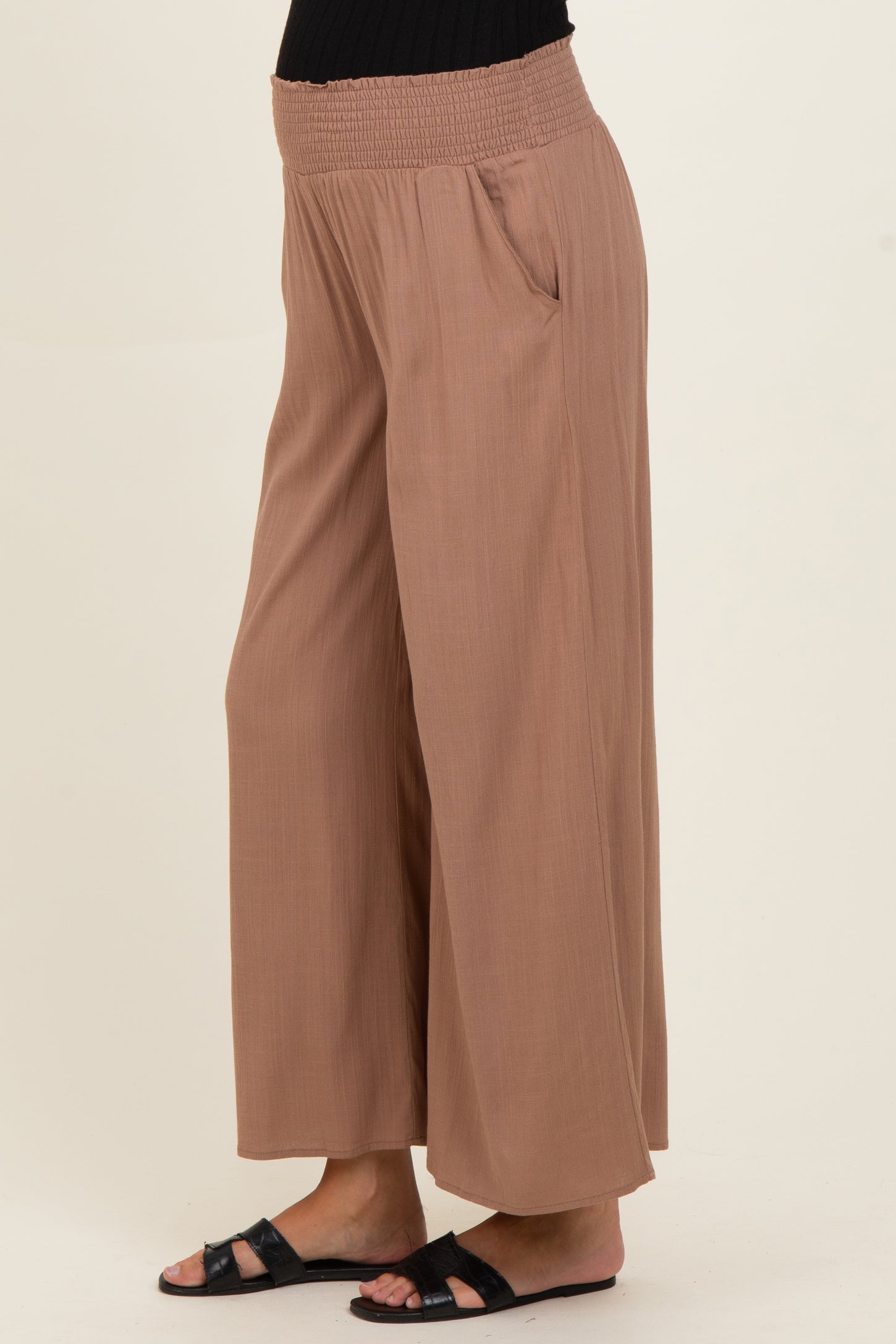 Cocoa Smocked Waistband Wide Leg Maternity Lounge Pants