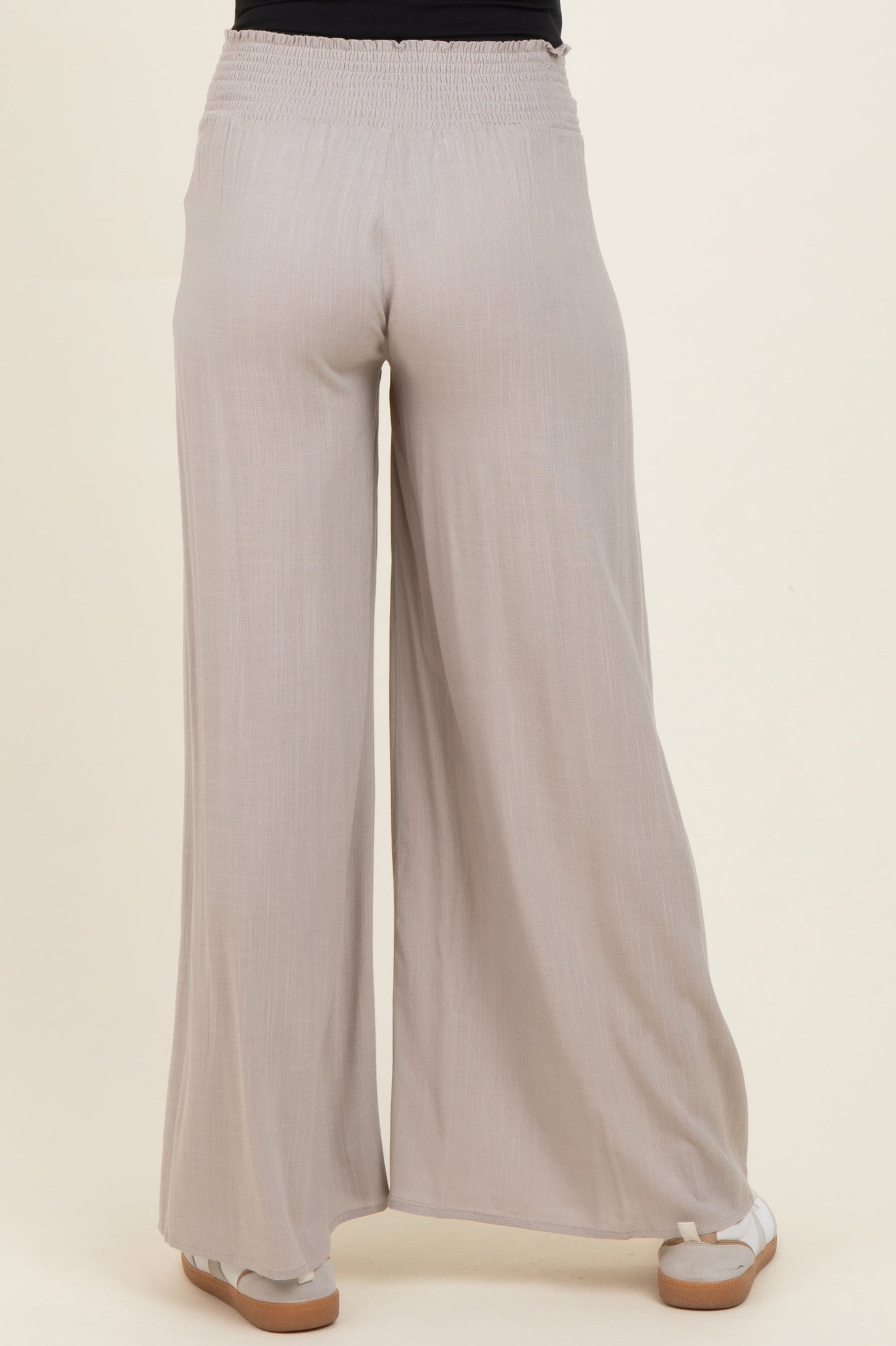 Beige Smocked Waistband Wide Leg Maternity Lounge Pants