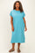 Dusty AquaPlus Round Neck Short Sleeve Midi Dress