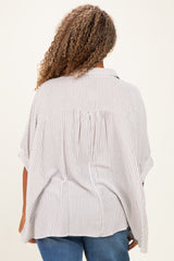 Brown Plus Woven Stripe Button Down Top