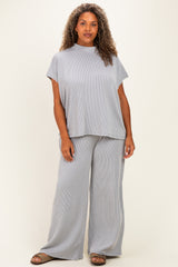Grey Plus Raised Rib Short Sleeve Maternity Tee & Pants Set