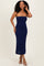 Navy Strapless Laser Cut Lace Floral Detail Dress