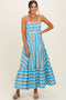 Blue Striped Ruffle Hem Midi Dress