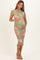 Sage Floral Ruched High Neck Maternity Midi Dress