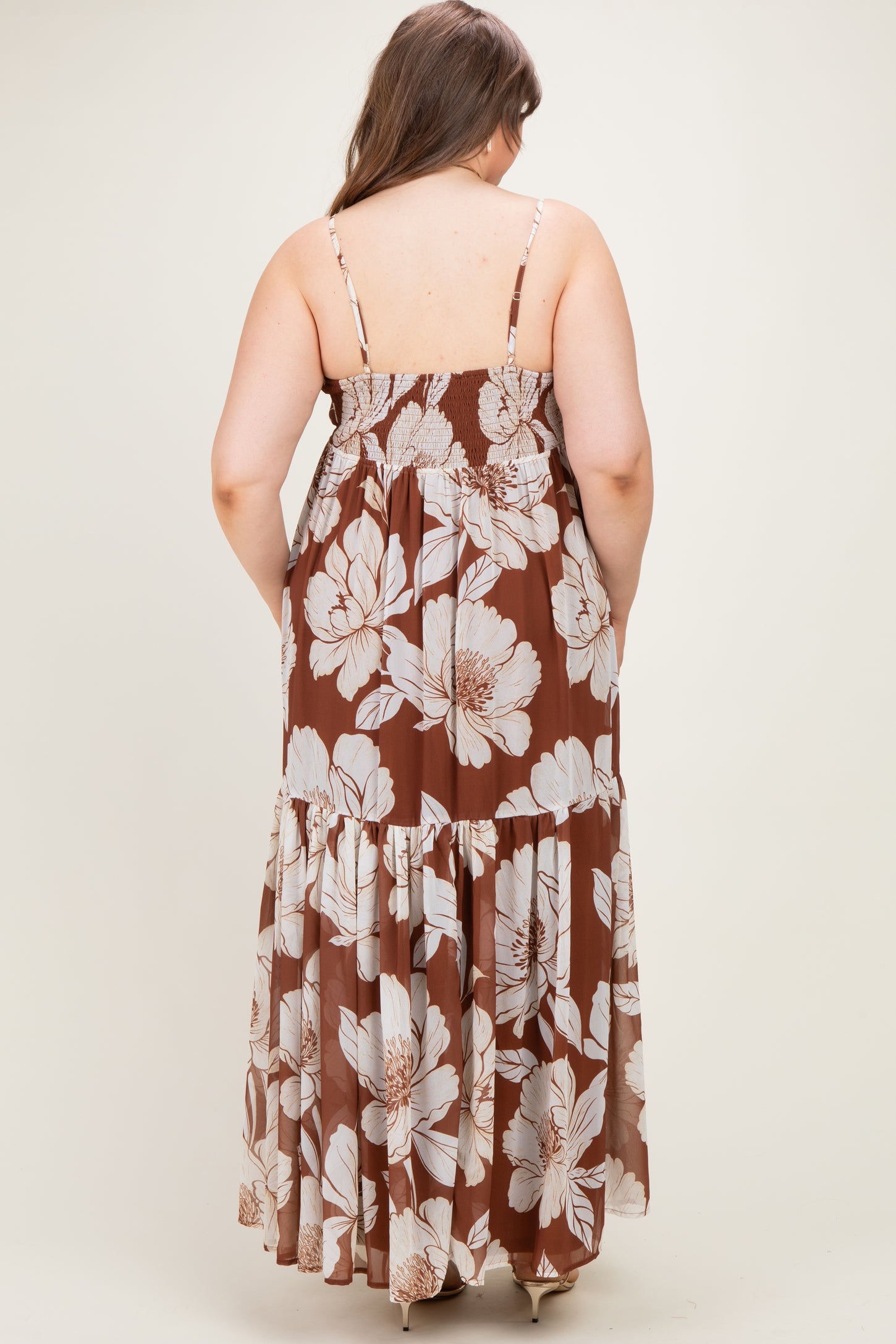 Brown Floral Sleeveless Maternity Plus Maxi Dress