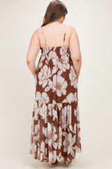 Brown Floral Sleeveless Maternity Plus Maxi Dress
