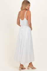 Off White Sleeveless Flower Belt Dress