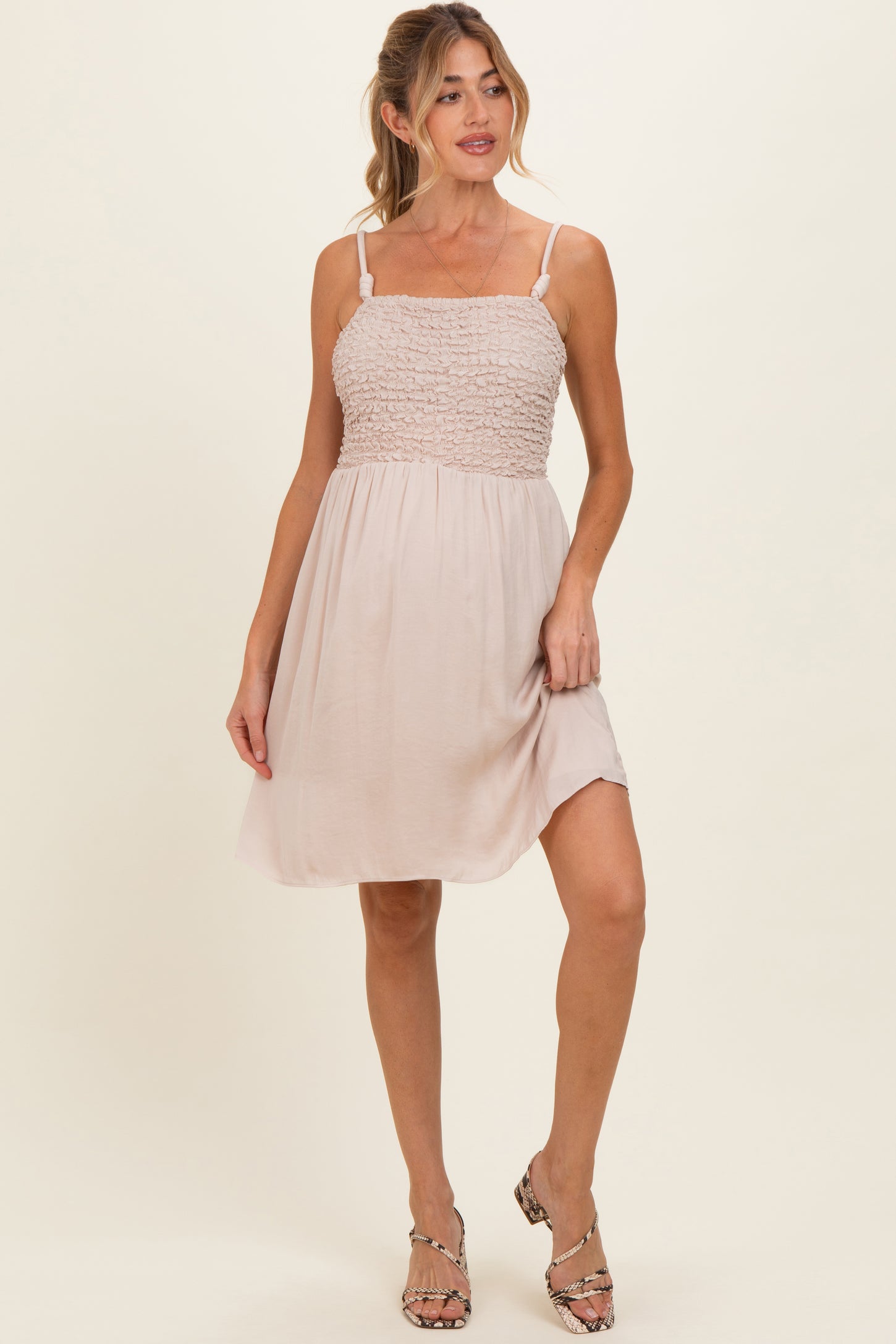 Papyrus Knot Detail Smocked Maternity Mini Dress