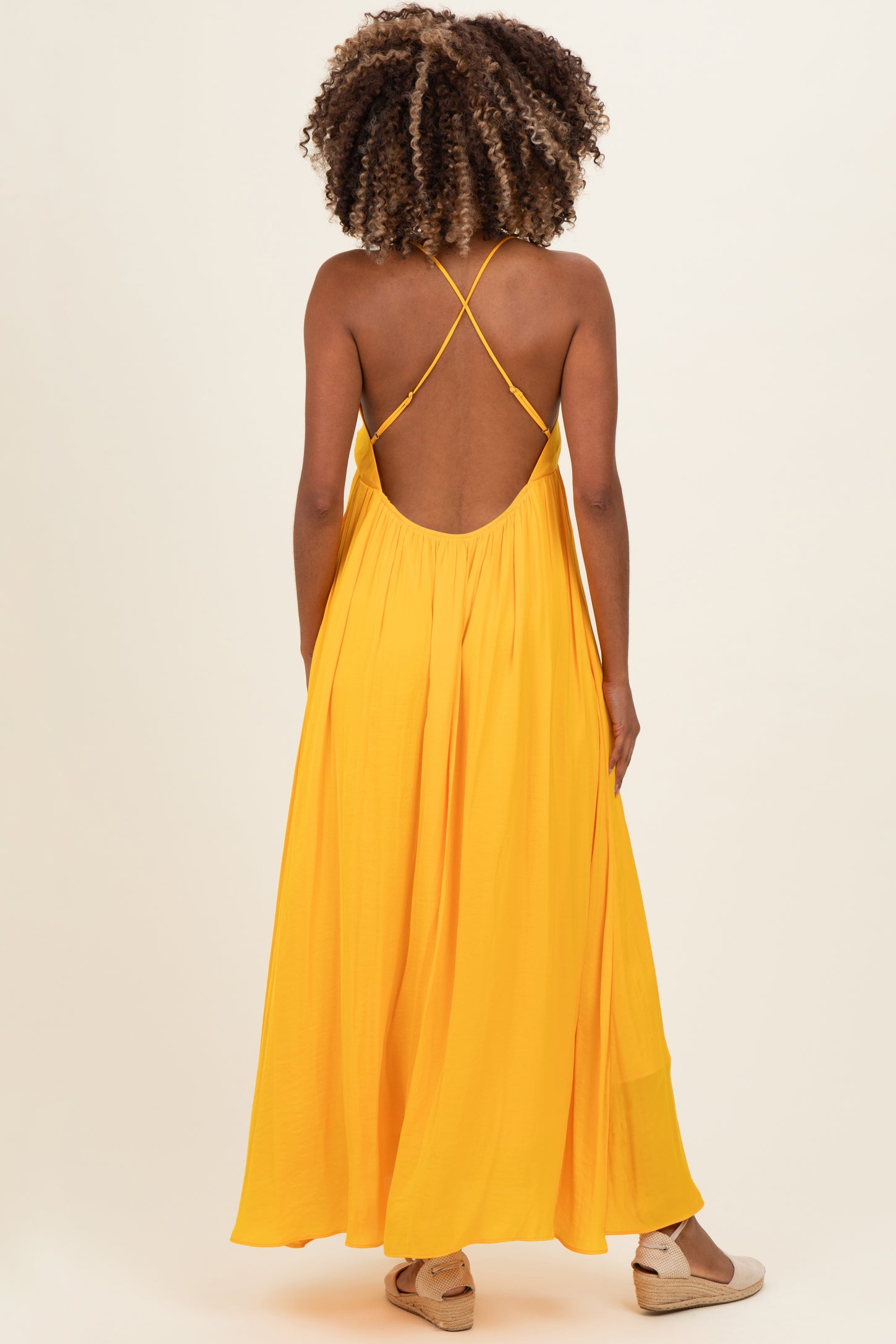 Sunflower V-Neck Open Back Maternity Maxi Dress