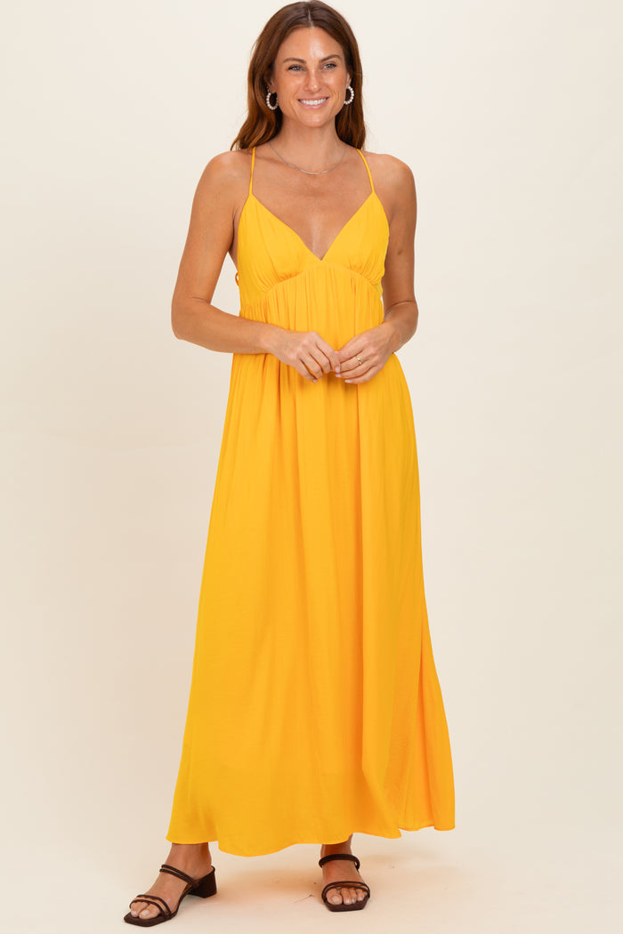 Sunflower V-Neck Open Back Maternity Maxi Dress