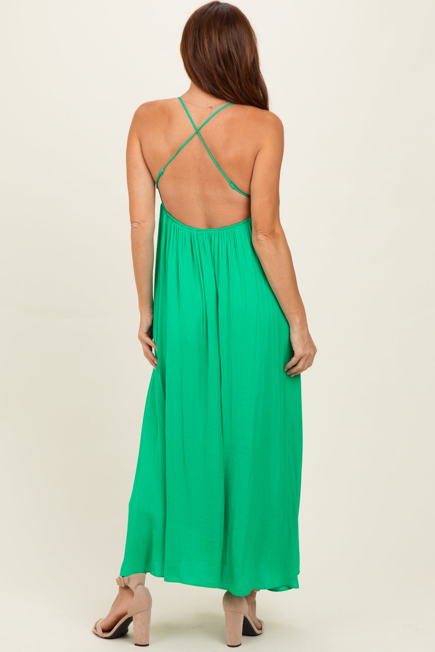 Peridot V-Neck Open Back Maxi Dress
