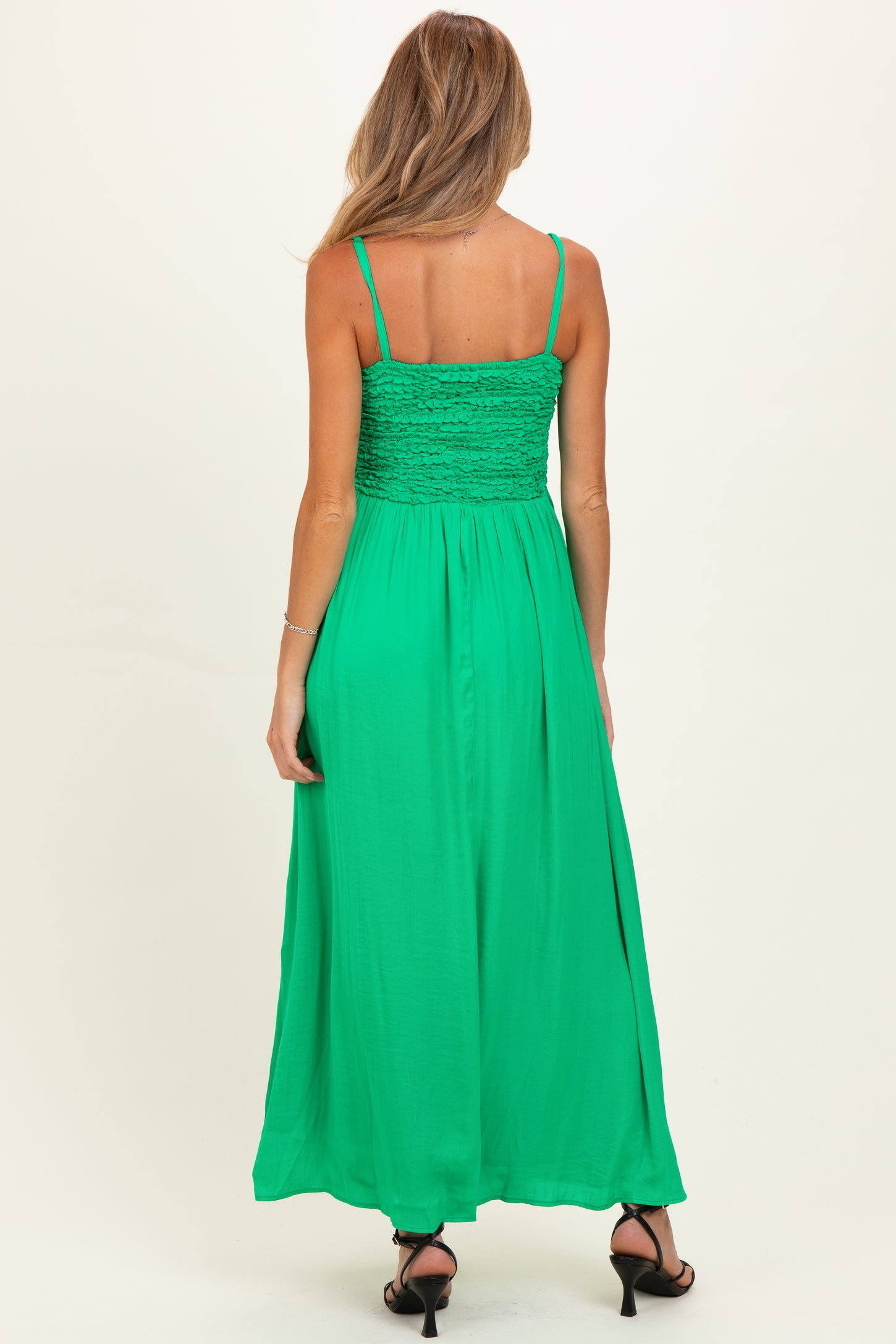 Peridot Textured Smocked Maternity Maxi Dress