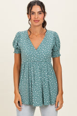 Olive Ditsy Floral Smocked Sleeve Wrap Top