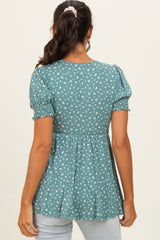 Olive Ditsy Floral Smocked Sleeve Wrap Top