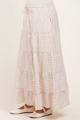 Cream Floral Drawstring Tiered Maternity Maxi Skirt