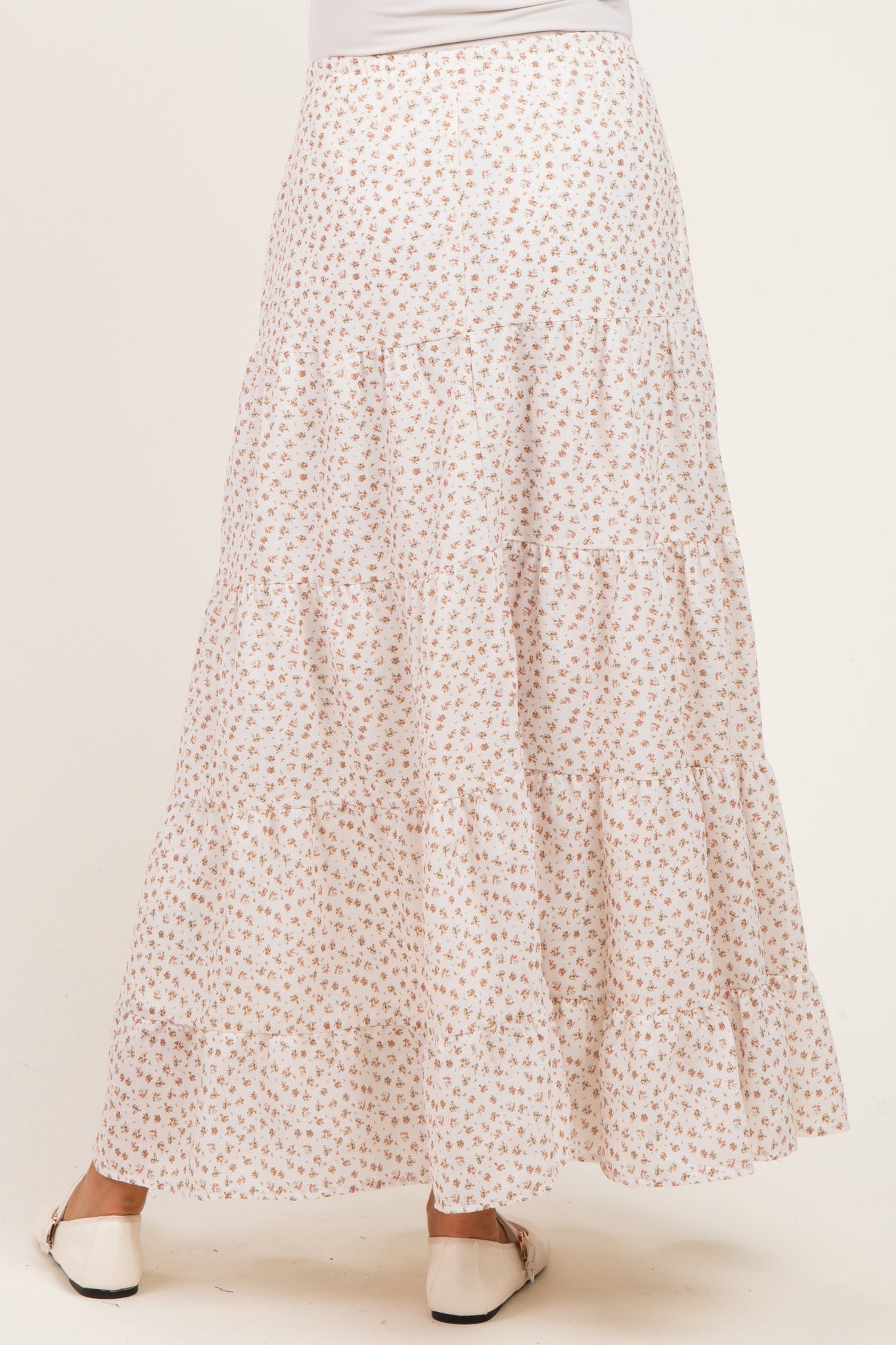 Cream Floral Drawstring Tiered Maternity Maxi Skirt