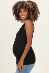 Black Ribbed Sleeveless Henley Maternity Tank Top