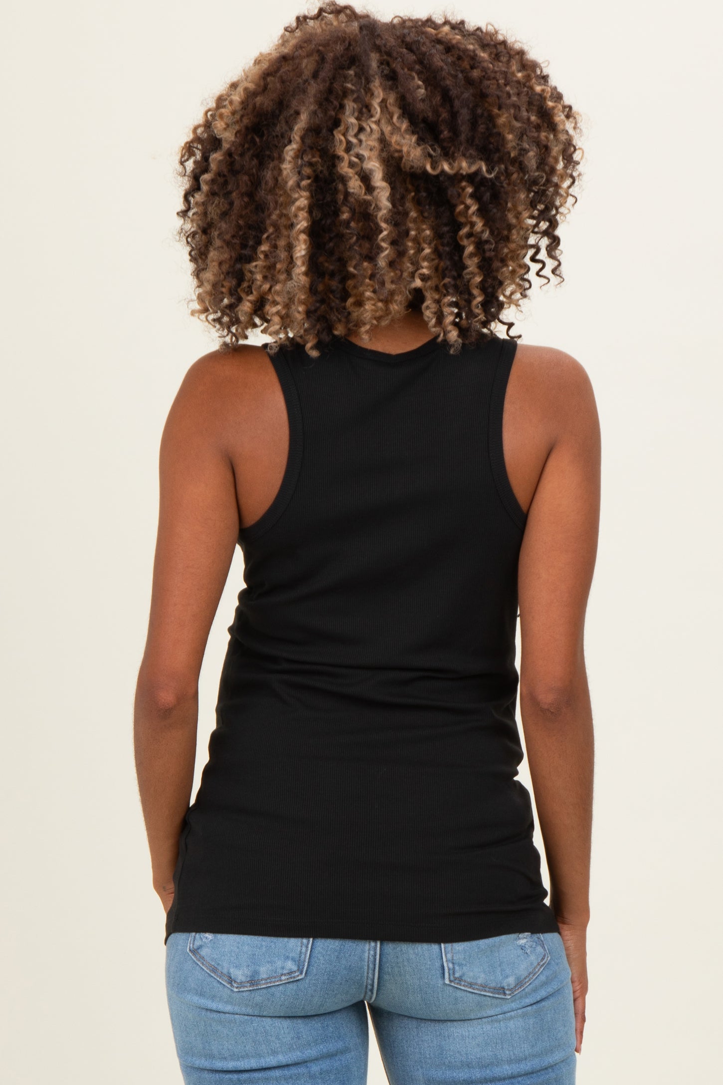 Black Ribbed Sleeveless Henley Maternity Tank Top