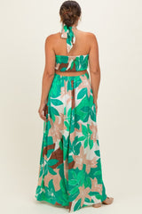 Green Floral Halter Cut Out Maternity Maxi Dress