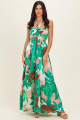 Green Floral Halter Cut Out Maxi Dress