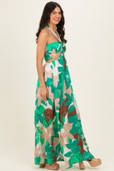 Green Floral Halter Cut Out Maxi Dress