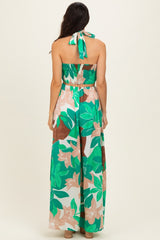 Green Floral Halter Cut Out Maxi Dress