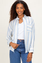 Blue Striped Long Sleeve Maternity Button Down Shirt