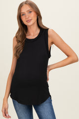 Black Ribbed Sleeveless Maternity Top