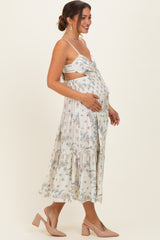 Ivory Floral Tiered Front Tie Maternity Midi Dress