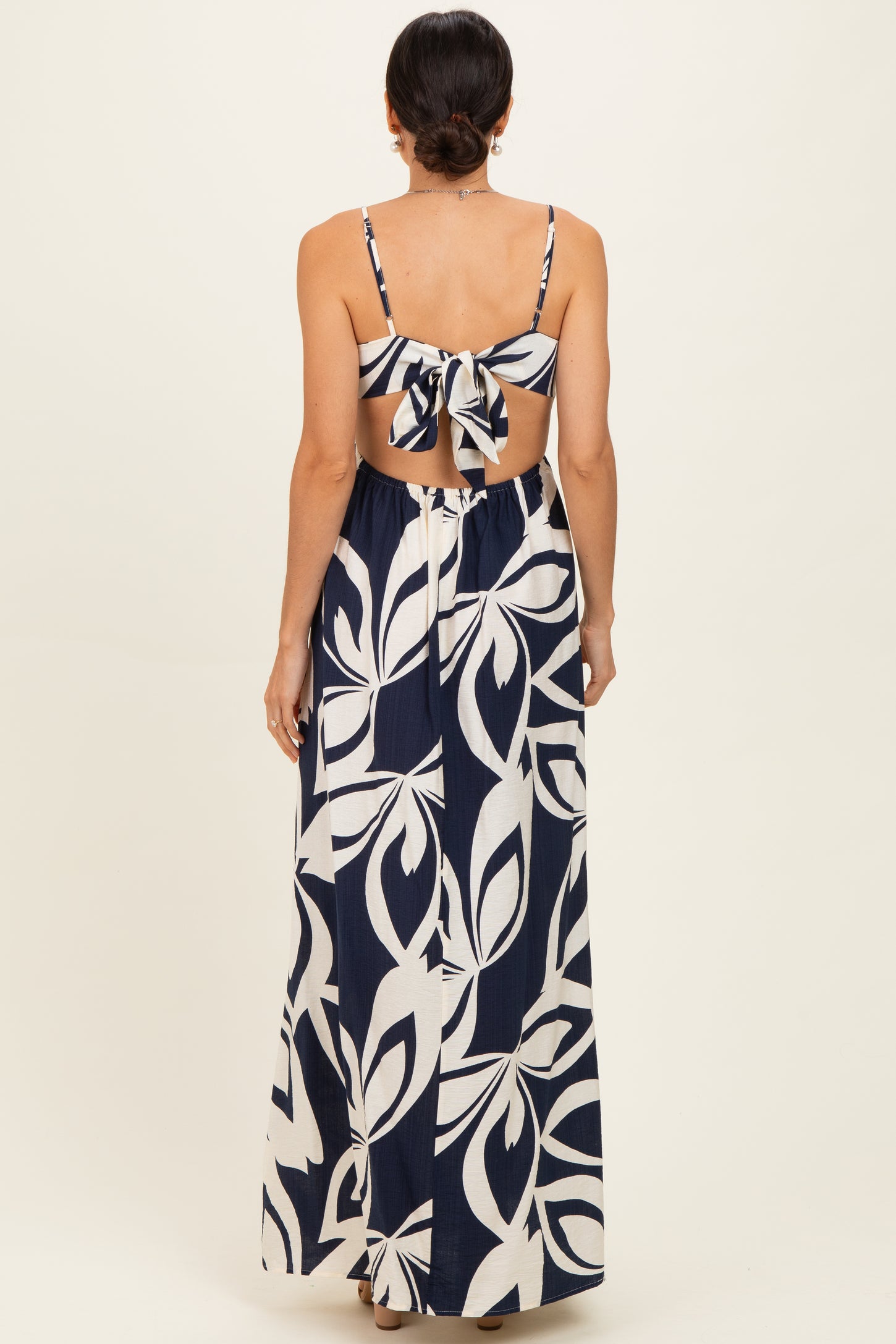 Navy Floral Cutout Halter Maxi Dress