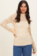 Butter Yellow High Neck Fitted Sheer Lace Top
