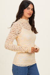 Butter Yellow High Neck Fitted Sheer Lace Top