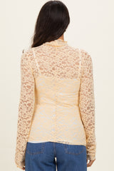 Butter Yellow High Neck Fitted Sheer Lace Top