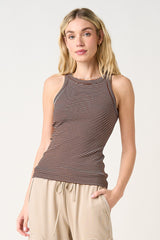 Chocolate Striped Ribbed Knit Tank Top