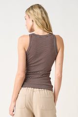 Chocolate Striped Ribbed Knit Tank Top